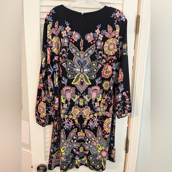 LOFT Dresses & Skirts - LOFT Navy Floral Paisley Long Sleeve Dress with Pink & Yellow Accents